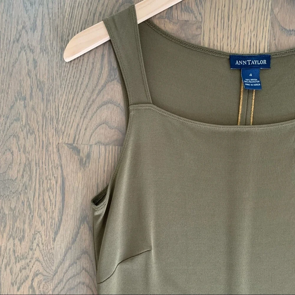 Vintage Y2K Ann Taylor Olive Square Neck Jersey Maxi Dress in Olive Green Size 4